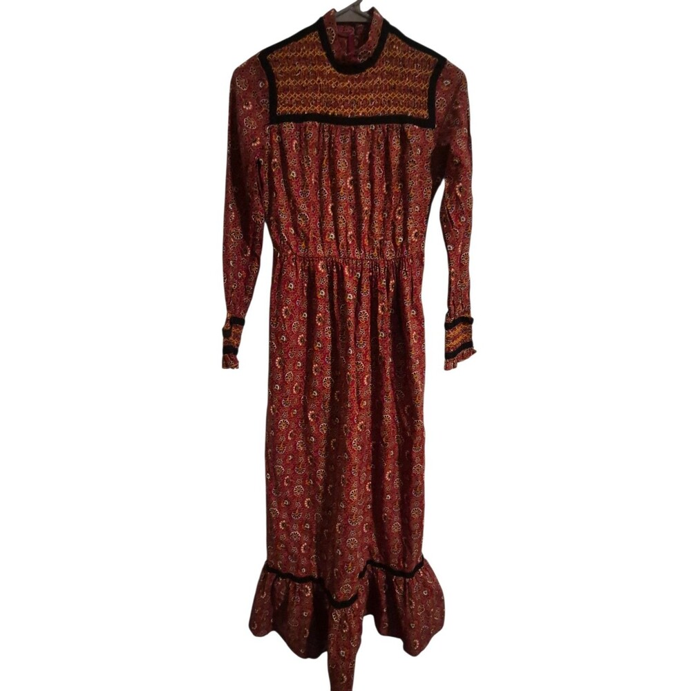 Vintage Prairie Dress X Small Peasant Maxi Nostalgia Gypsy 70's Romantic Hippie